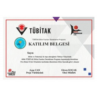 Bilim Fuarı Katılım Belgesi -1