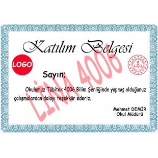 Bilim Fuarı Katılım Belgesi -2