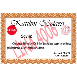 Bilim Fuarı Katılım Belgesi -4